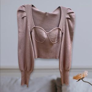 Bustier Balloon Sleeve Crop Top